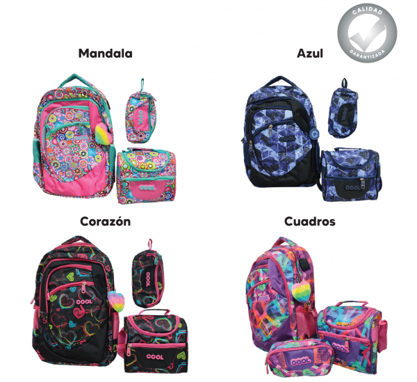 Mochila Escolar + Lunchera + Cartuchera