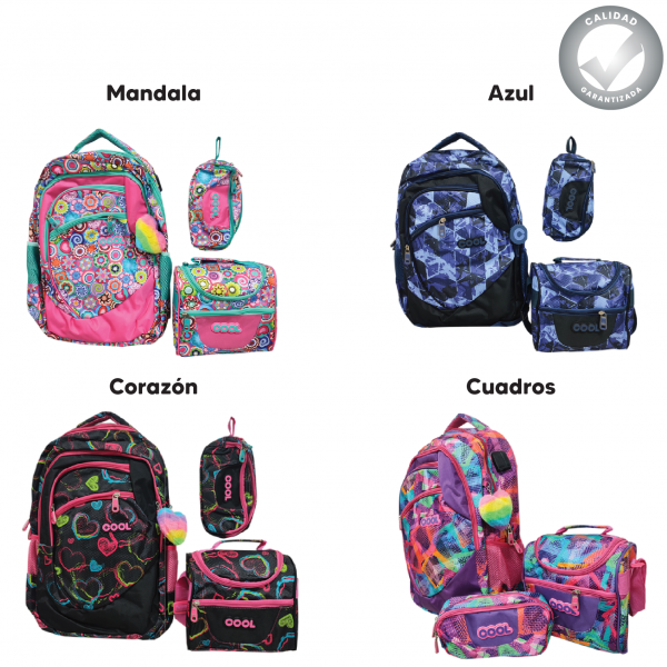 M732 actual Mochila Escolar + Lunchera + Cartuchera