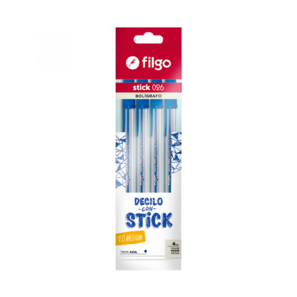 Boligrafo Stick 026 Azul x4 Filgo