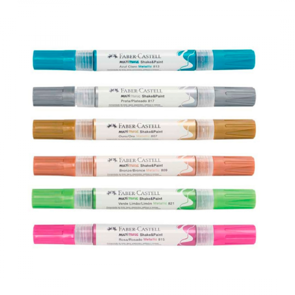 Marcador Shake&Paint Doble Punta Metalizado x6 Faber-Castell