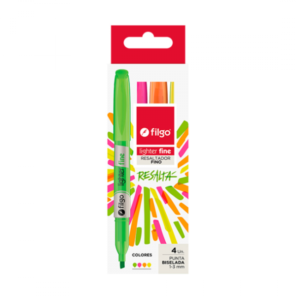 Destacador Fino Fluo Surtido x4 Filgo