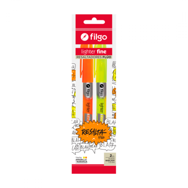 hig5slcvbhrzh5qkh89r.png Destacador Fino Fluo Amarillo y Naranja x2 Filgo