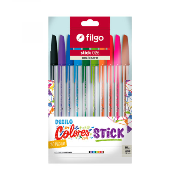 Boligrafo Stick 026 Colores Surtidos x10 Filgo