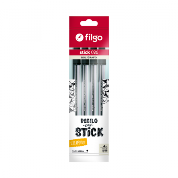 Boligrafo Stick 026 Negro x4 Filgo
