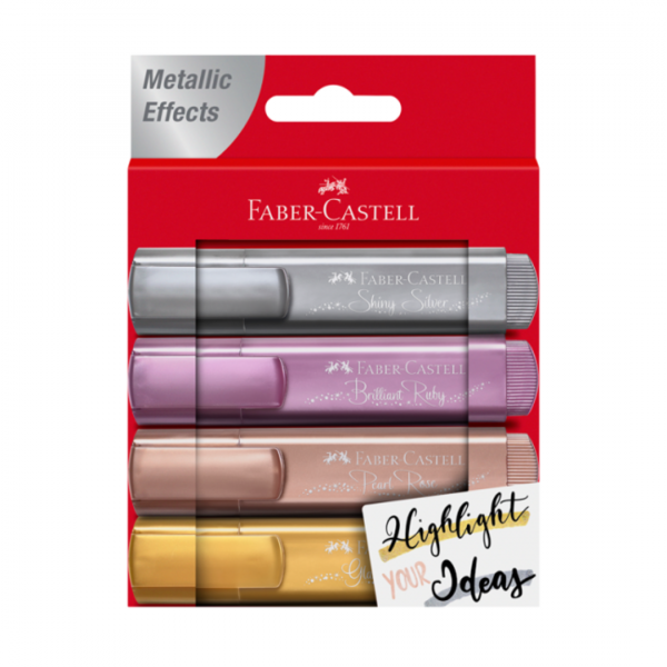 nevkkkseptmqzd11skbn.png Estuche Destacador Metalizado Clásico x4 Faber-Castell