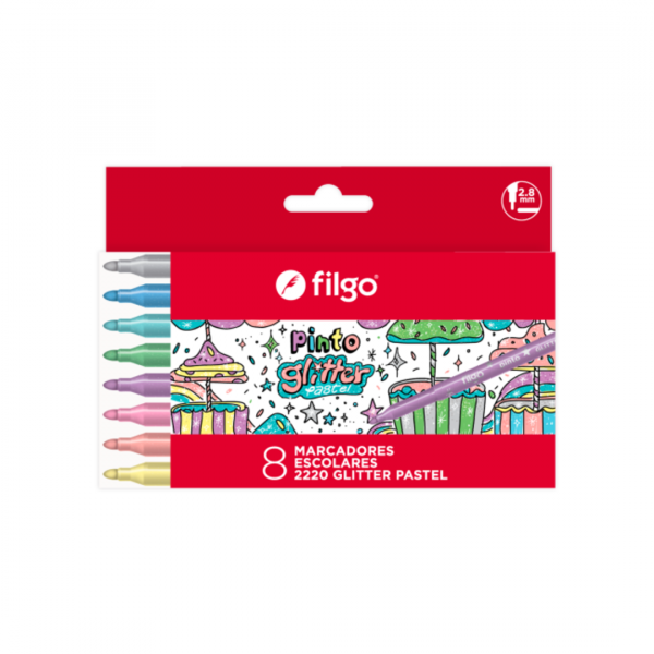 Marcadores Glitter Pastel x8 Filgo