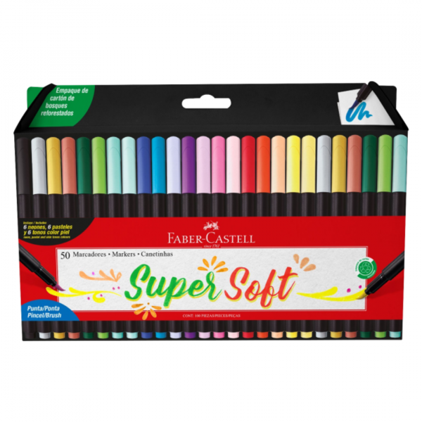 xgtpbjaqdr26brjuqumk.png Marcadores Supersoft Punta Pincel x50 Faber-Castell