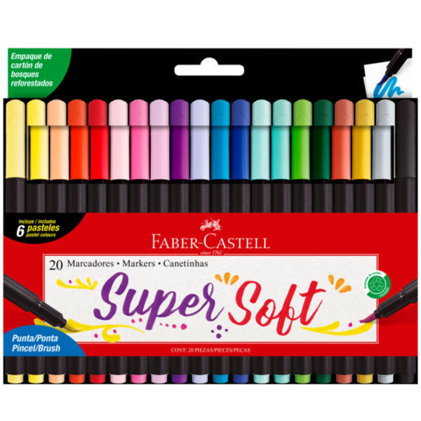 Marcadores Supersoft Punta Pincel x20 Faber-Castell