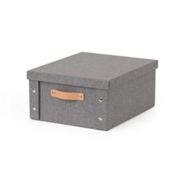 Caja organizador c/asa 26.5x31.5x14.5cm ext tela gris