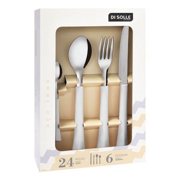 Set 24pzas ac.inox. mango blanco inova di solle