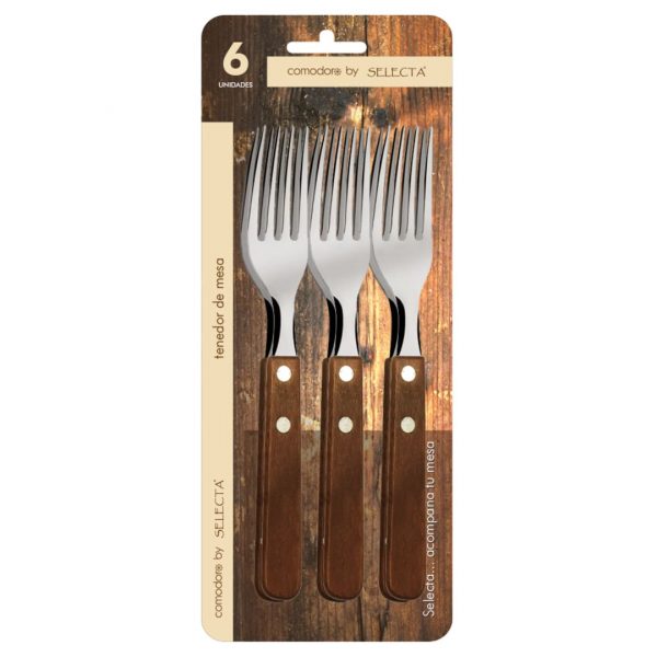 Set 6 piezas tenedores 1.5mm mango madera