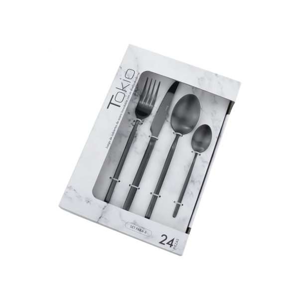 Set 24 piezas cubierto acero inoxidable negro tokio