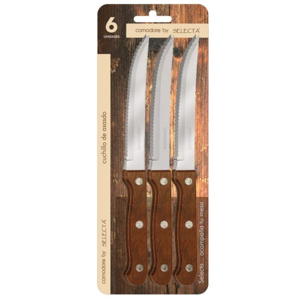Set 6 piezas cuchillos asado 1.2mm mango madera