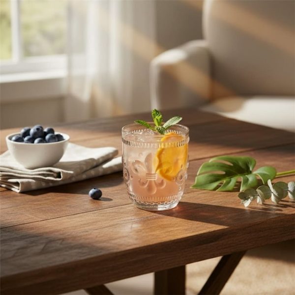 Vaso vidrio labrado 350ml incoloro flor de lis - imagen 2