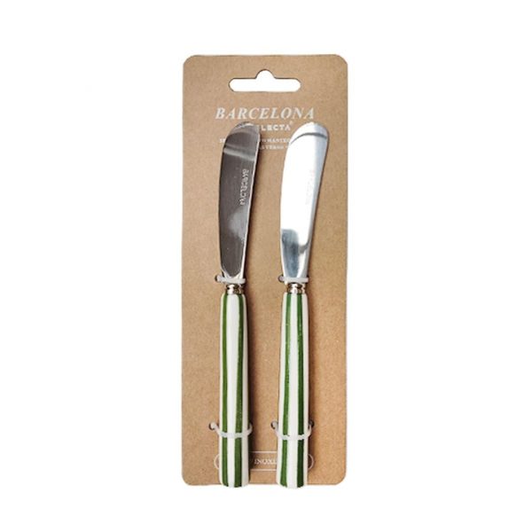 Set x2 cubierto mantequilla mango rayas verde "barcelona" Set x2 cubierto mantequilla mango rayas verde "barcelona"