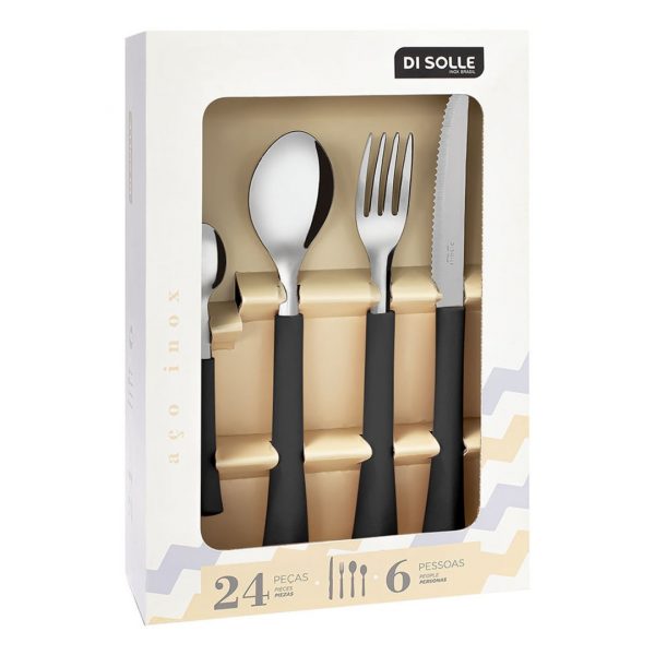 Set 24pzas ac.inox. mango negro inova di solle