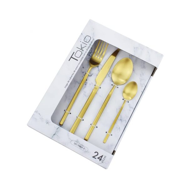 Set 24 piezas cubierto acero inoxidable gold tokio
