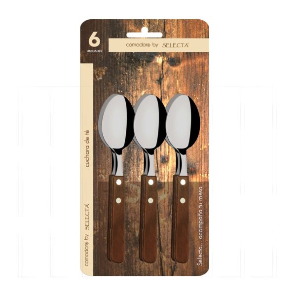 Set 6 piezas cuchara de te 1.2mm mango madera