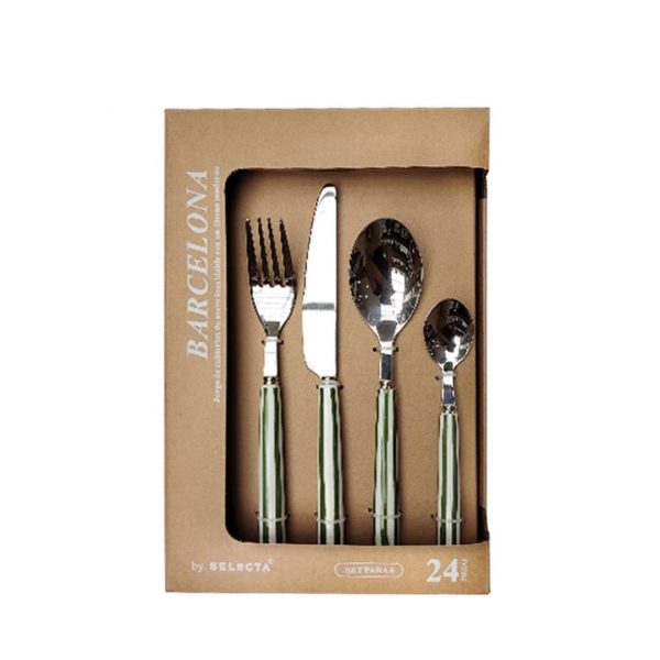 Set 24 piezas cubiertos mango rayas verde "barcelona"
