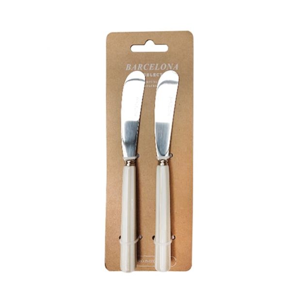 Set x2 cubierto mantequilla mango rayas beige "barcelona" Set x2 cubierto mantequilla mango rayas beige "barcelona"