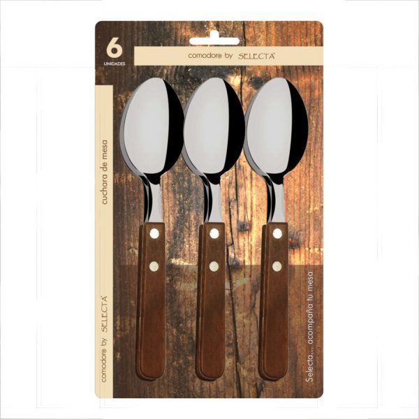 Set 6 piezas cuchara de mesa 1.2mm mango madera