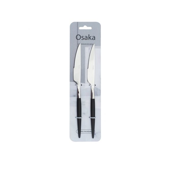 Set x2 cuchillo mesa 23.5cm ac. mango negro osaka