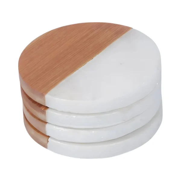 Set 4 posavasos bambu/marmol d10cm natural/blanco Set 4 posavasos bambu/marmol d10cm natural/blanco