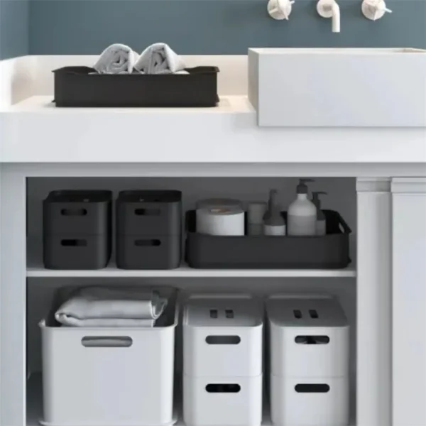 Cesto c/tapa plastico rectangular 30.5x19x12cm gris oscuro - imagen 2