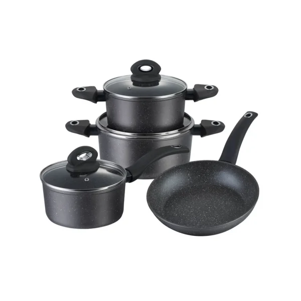 Bateria de cocina 7 piezas antiadherente granito gris