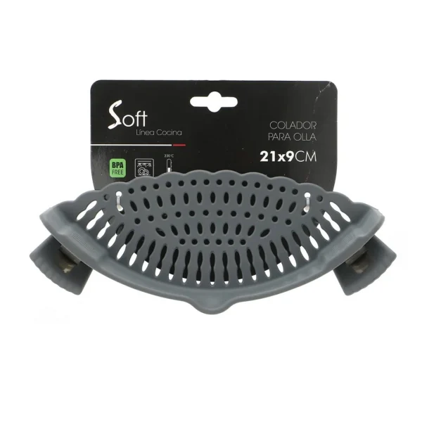Colador silicona con clip p/olla 21x9cm gris