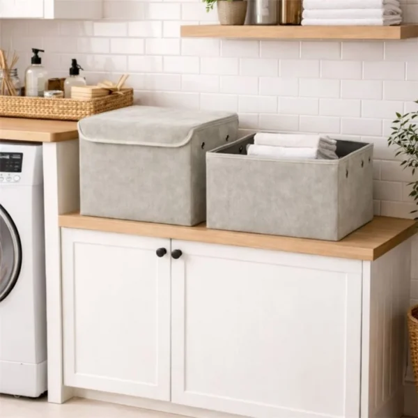 Cesto organizador rect 34x23xh18cm pu gris - imagen 2
