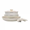Juego bateria 5 piezas mango desmontable ceramico crema apto induccion