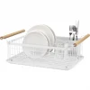 Escurridor metal c/asas madera blanco. 47x30x16cm