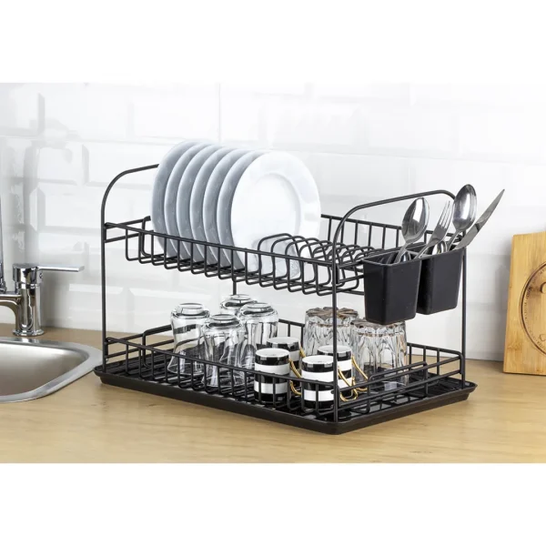 Escurridor doble c/bandeja 47.5x31x31cm crom negro