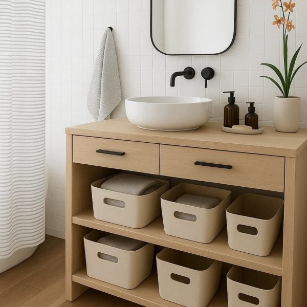 Organizador con asas 26x18x11cm ext tela crema - imagen 2