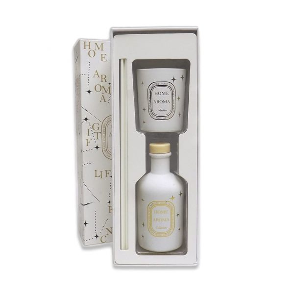 Set vela aromatica 6x7cm + difusor 100ml blanco
