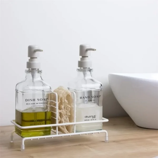 Dispensador de jabon 2pcs c/estante 8x22cm blanco - imagen 2