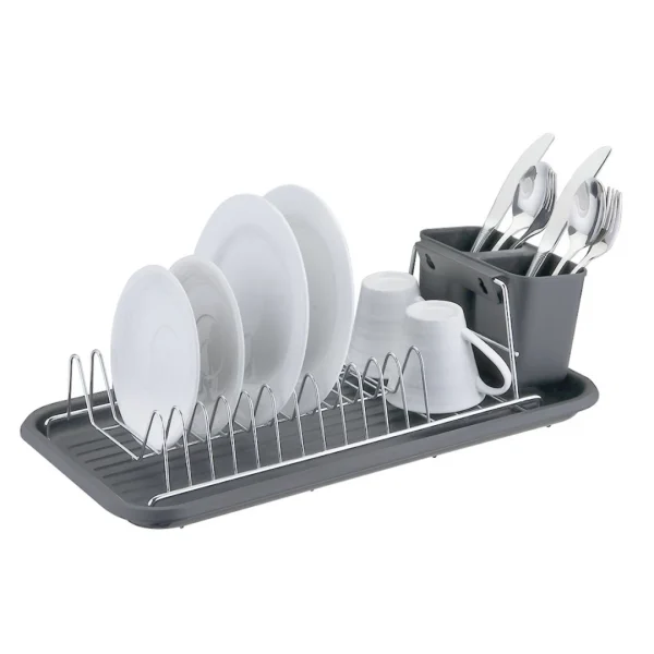 Escurridor a.crom. c/bandeja y cub. gris. 44x24x12cm