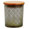 Vela 10x10x11cm recip vidrio tapa bamboo rombos