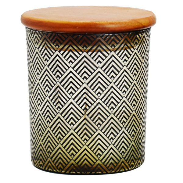 Vela 10x10x11cm recip vidrio tapa bamboo rombos