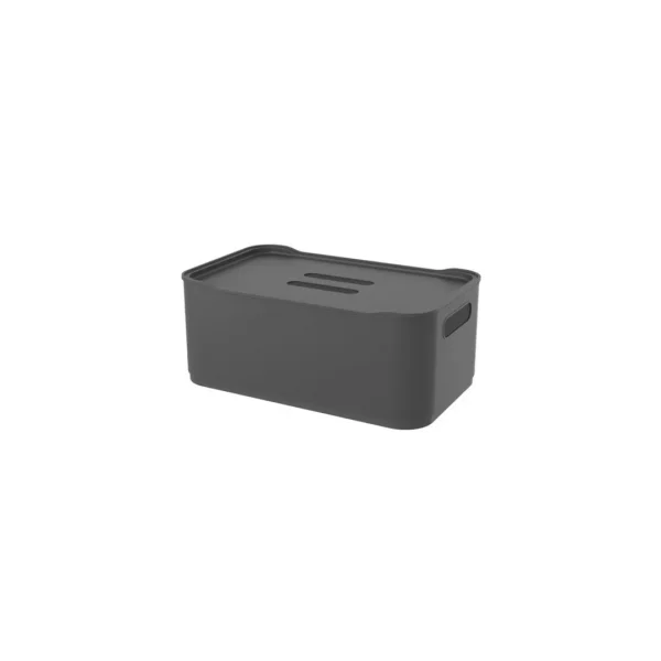 Cesto c/tapa plastico rectangular 30.5x19x12cm gris oscuro