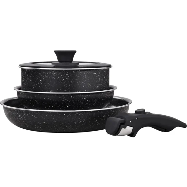 Juego bateria 5 piezas mango desmontable ceramico negro apto induccion