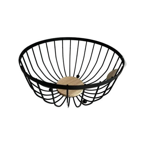 Frutero metal con base madera d25x12.5cm negro