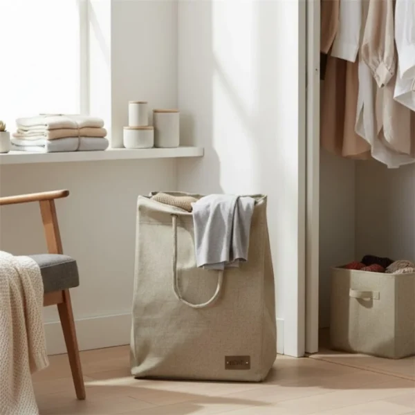 Bolsa p/ropa c/asas 35x30xh50cm tela beige - imagen 2