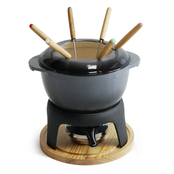 Fondue hierro base madera gris 17x10cm
