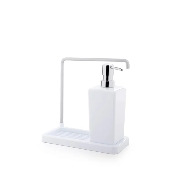 Dispensador jabon c/porta trapo 9x7.5x20cm blanco
