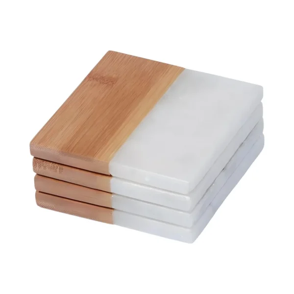 Set 4 posavasos bambu marmol 10x10cm natur/blanco Set 4 posavasos bambu marmol 10x10cm natur/blanco