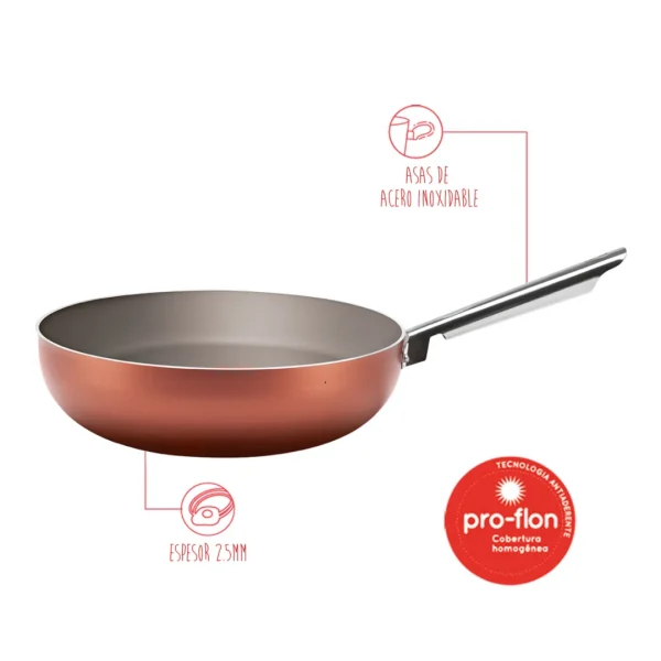 Wok 3.5lts aluminio curry cobre. d28x8cm Wok 3.5lts aluminio curry cobre. d28x8cm