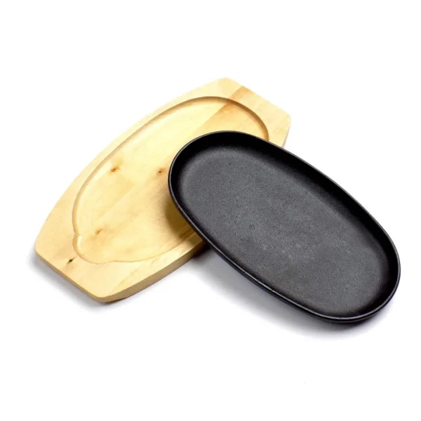 Plancha gril oval hierro c/ base mader. d24x14cm - imagen 2