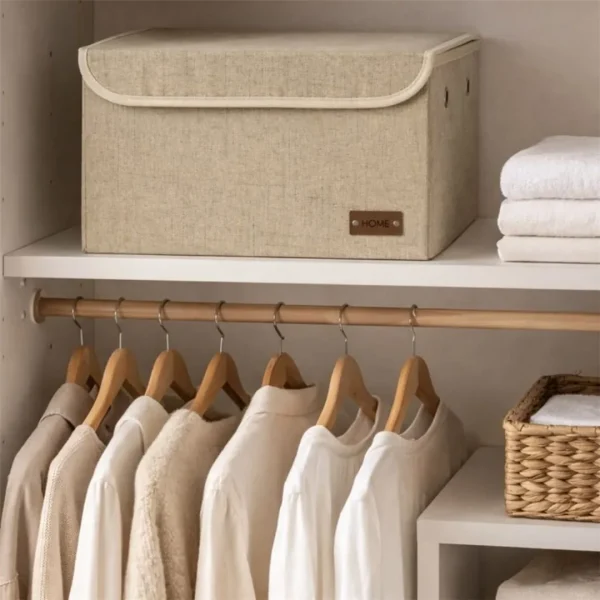 Caja organizador rec c/tapa 30x20xh20cm tela beige - imagen 2